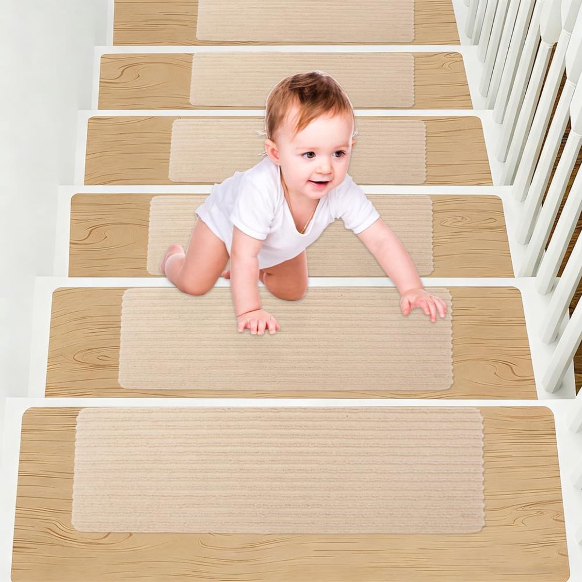 Trapmatten Set - Zelfklevende Treden - Veilig Trap Lopen - Zacht Comfort - 15 Stuks - Beige