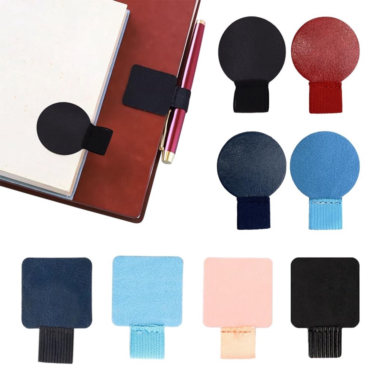 Dailygoods- Penhouder Set - Zelfklevende Penhouders - PU Lederen Pennenhouders - 4 Vierkante/4 Ronde - Multi-kleur - 4cm x 4cm - Pennenhouder