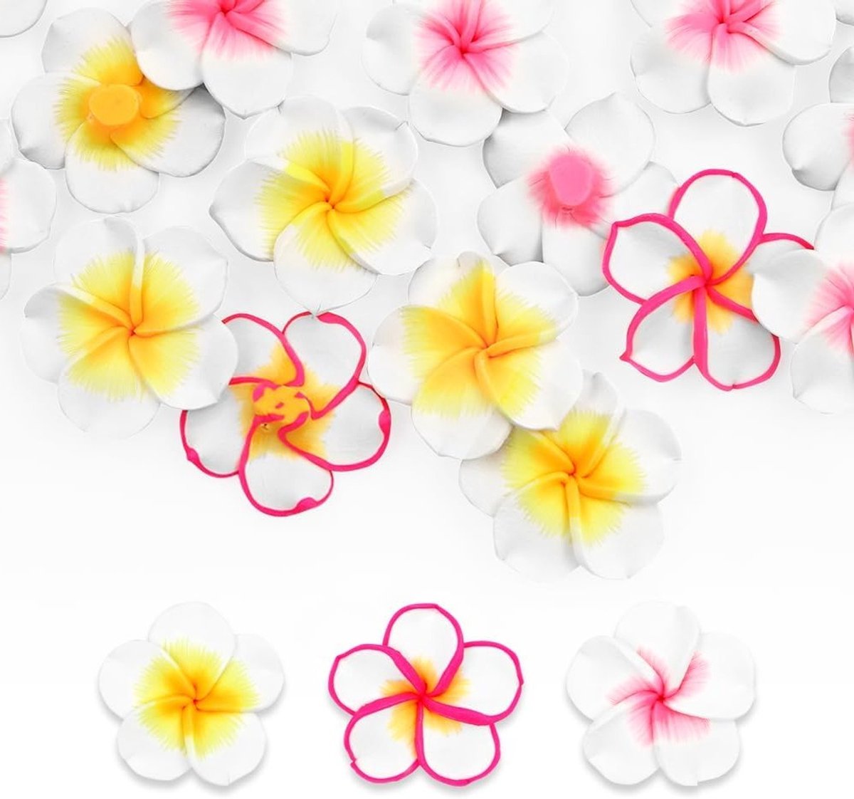 35mm Gemengde Kleur Kunstmatige Plumeria Bloemen - Levensechte Polymer Kleibloem Boeket voor DIY Ambachten, Bruiloften en Zomerdecoratie