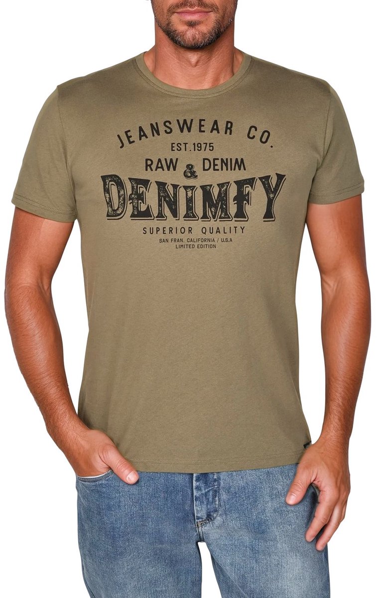 DENIMFY Heren T-Shirt DFNuri regular fit Olijf 5XL Ronde Hals Volwassenen t shirt heren met print