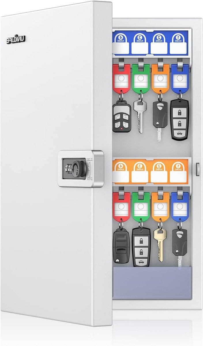 Muurbevestigde Sleutelbox voor 32 Sleutels, Sleutelorganizer met Schrijfbare Sleutellabels en Racks, Wit en Praktisch