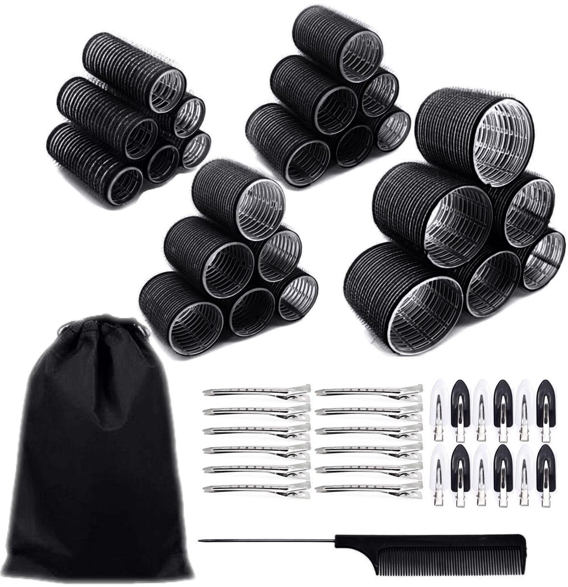 Dailygoods- Krulspelden 50-in-1 set - Extra grote/grote/medium/small - Zelfklevend - Metalen haarspelden - Volume/krullen - Inclusief staartkam - Haarrollers
