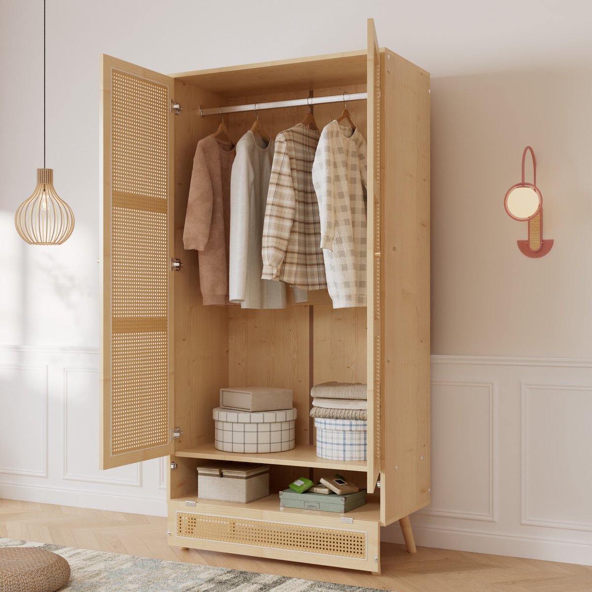 REDOM Kledingkast - Met Kledingroede En Opbergvak - Natuurlijk - Slaapkamer - Houtlook - Naturel - 90 x 45 x 183 cm