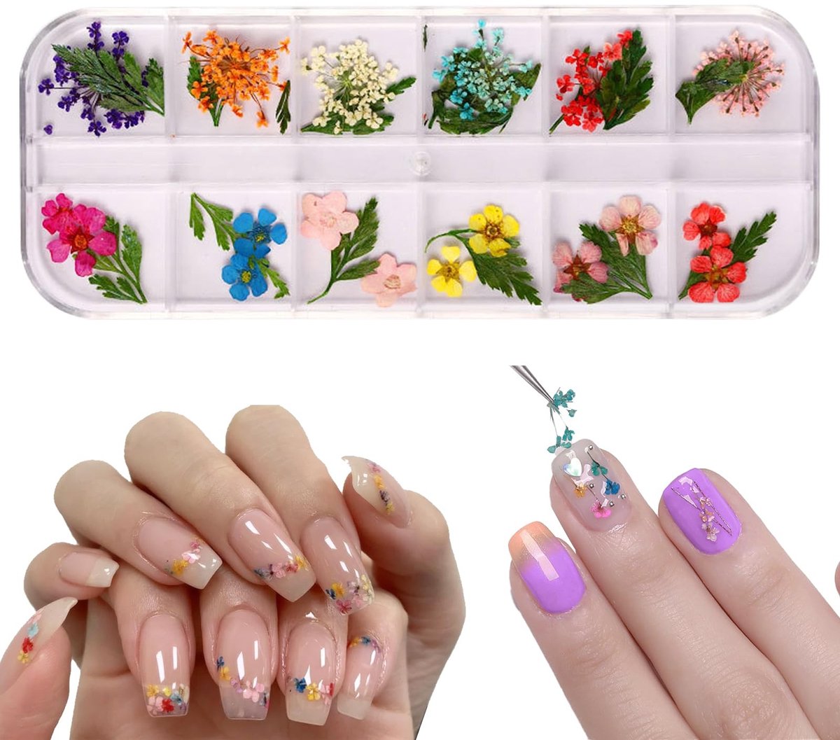 SMOAKEZ- Nail Art Set - 12 Stijlen Gedroogde Bloemen - Nail Art Stickers - Decoratie voor DIY - Handgemaakte Sieraden - 13 x 5 x 1 cm