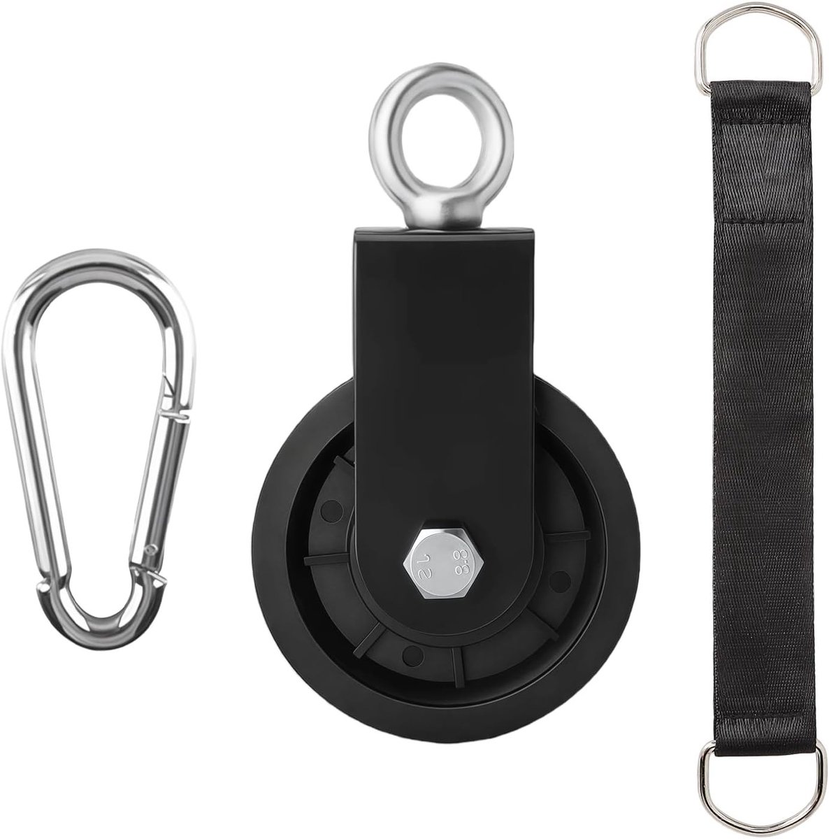 Pulley with Hanging Strap Carabiner Fitness Pulley DIY Pull Rope 90mm Rope Roller Fitness Tie Rod Swing Accessories - SnelShoppen