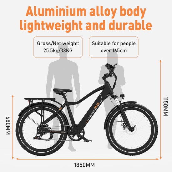 RCB G5 Elektrische Fiets, Trendy 80km City Commuter EBike, 250W, 36V 13Ah, Voorvorkvering, 7 Versnellingen, App, NFC & LCD, Lichtgewicht Aluminium, Zwart, Dames/Heren van RCB — afbeelding 5