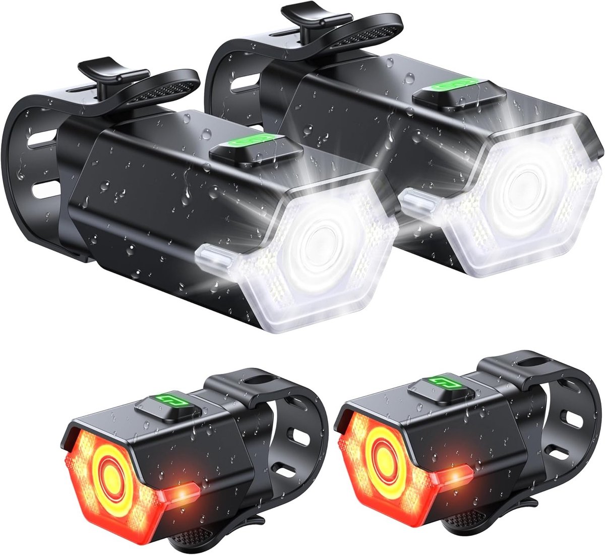 Oplaadbare USB Fietsverlichting Set - Voor- en Achterlicht met 360° Rotatie, Waterdicht IP65, Hoge Helderheid en Zijwaartse Waarschuwing voor Veilig Fietsen