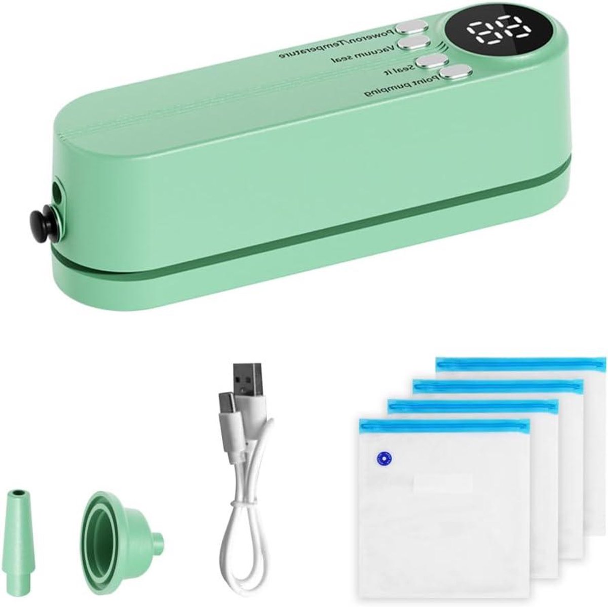 Draadloze Mini Bag Sealer met 4 Zakken en 3 Afdichtingsopties voor Voedselbewaring
