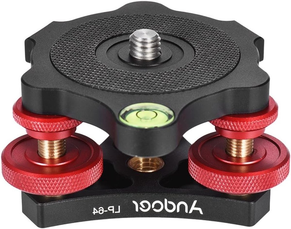 Tripod Leveling Base met Drie Wielen, Precisie Waterpas voor Statief, Aluminium Legering tot 15kg/33lbs