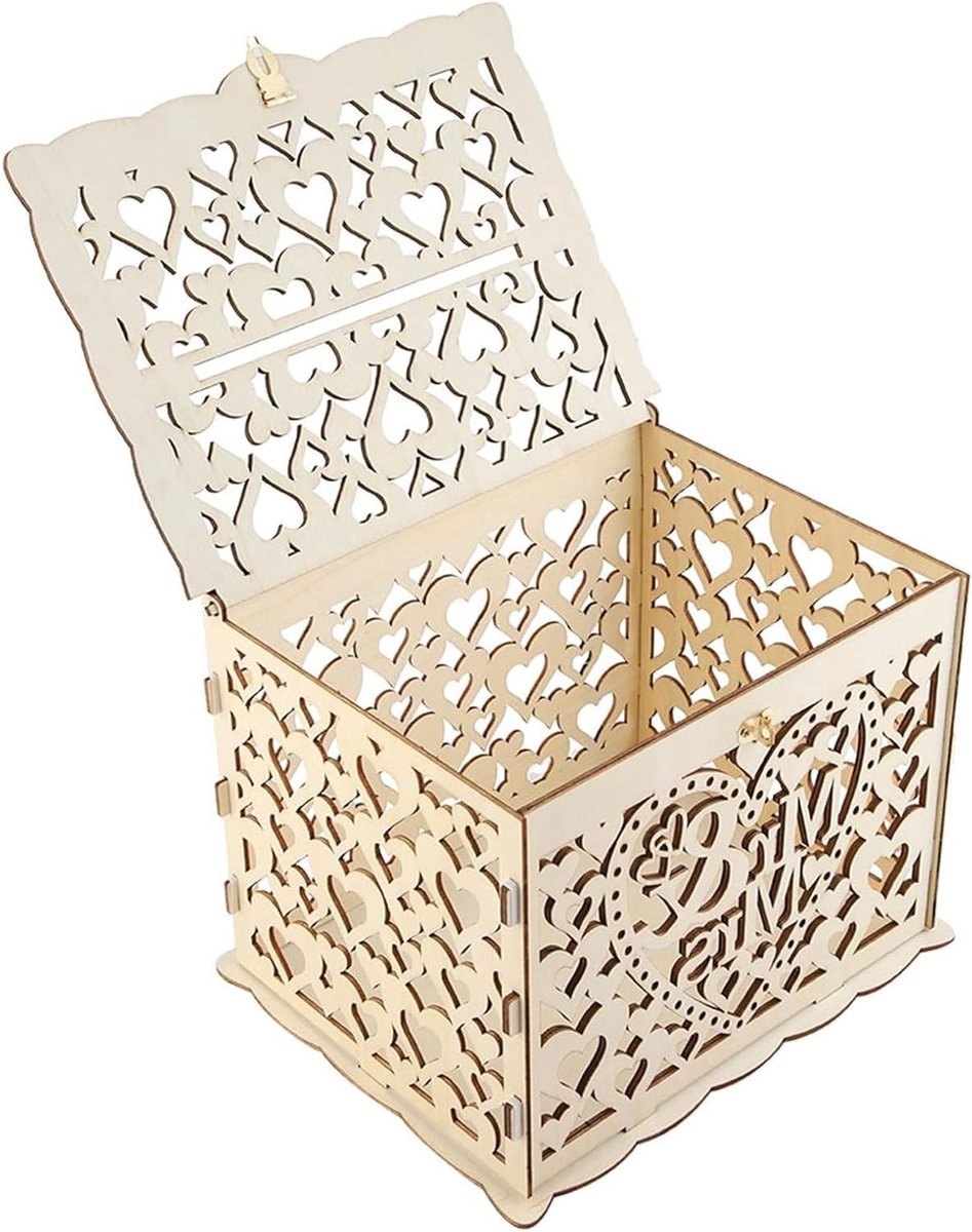 Allecto Plus - Grote Holle Vintage Houten Kaartenbak - Rustiek Decoratief - Envelop Doos met Slot - Geld Post Box - Land Bruiloft Receptie Decoratie