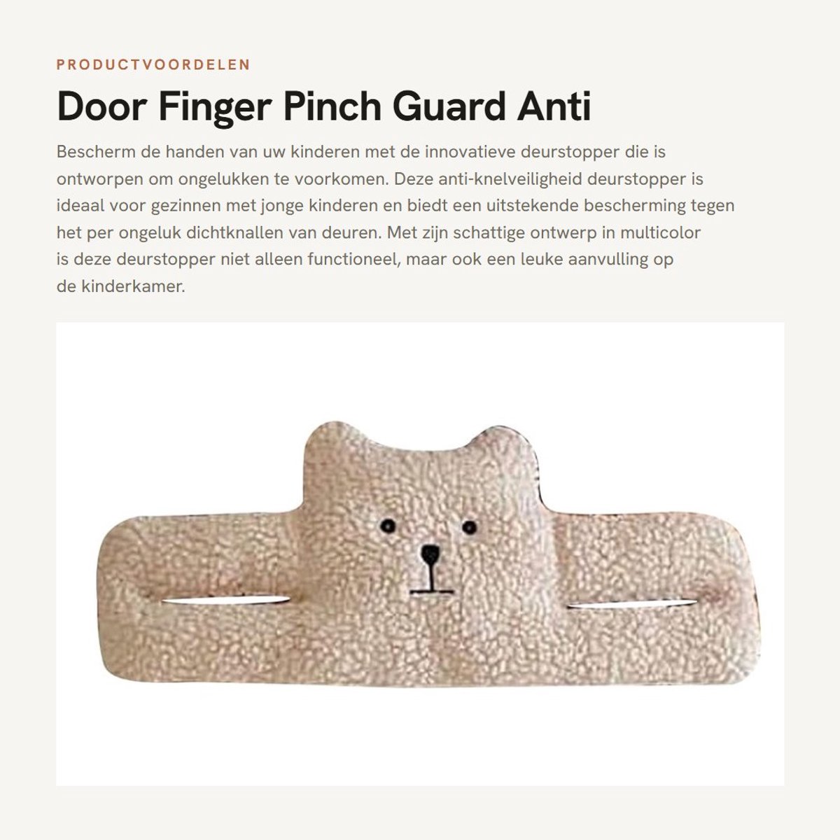 Dailygoods- Vingerknelling Voorkomen - Deurklembescherming - Deurslagstopper - Anti-klem - PP Katoen - Kleine Beer