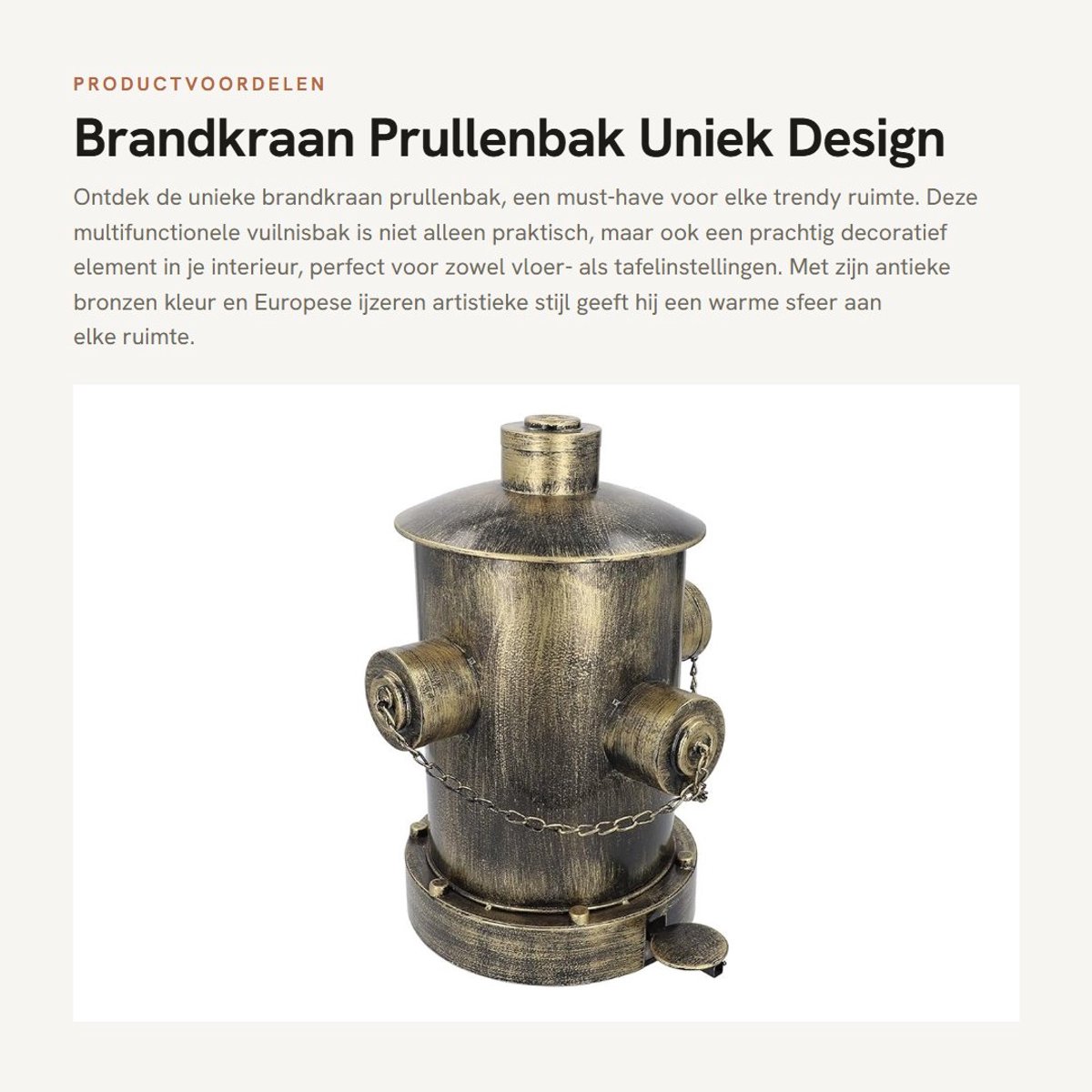 Dailygoods- Prullenbak Uniek Ontwerp - Vuilnisbak met Binnenemmer - Antiek Bronzen Decor - Multifunctioneel - Industrieel Kunstwerk - Gemaakt van IJzer