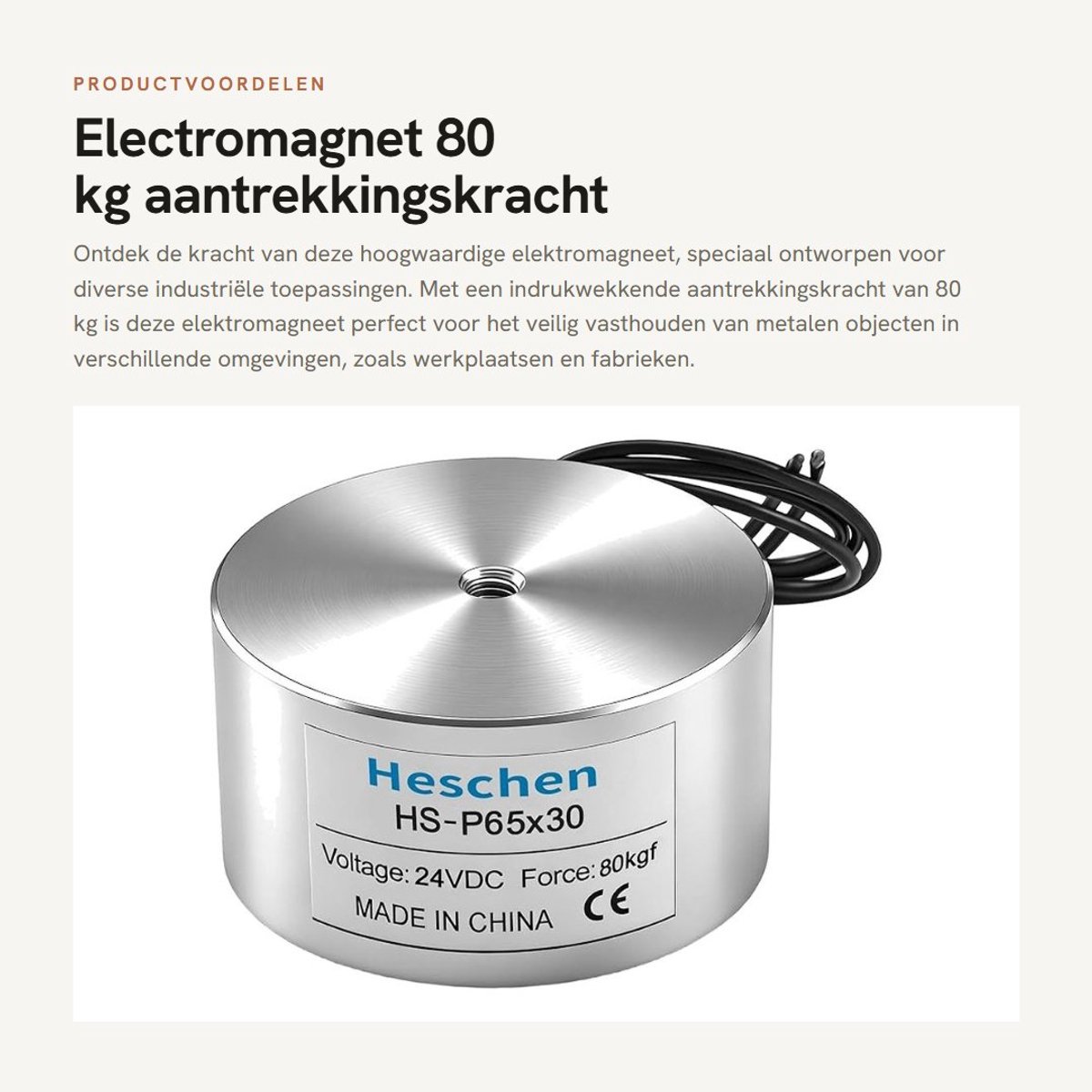 Dailygoods - Electromagnet - 80 kg aantrekkingskracht - Cilindrisch model - 24 V DC - Ideaal voor industrieel gebruik - Zilver