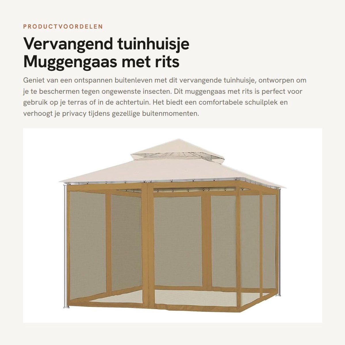 Dailygoods- Muggengaas met Rits - Klamboe voor Paraplu's - 4 Panelen - Privacygordijn voor Terras - Afmetingen 300 x 360 x 220 cm - Duurzaam Polyester - Gaas