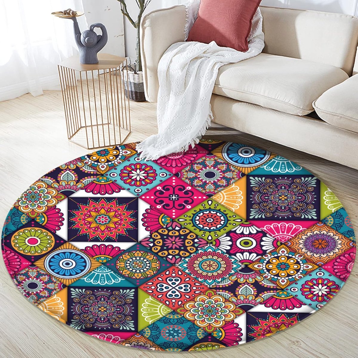 Rond Vloerkleed - Zachte Vloerbedekking - Interieur Decoratie - Wasbaar Kortpolig - Ø 90 c