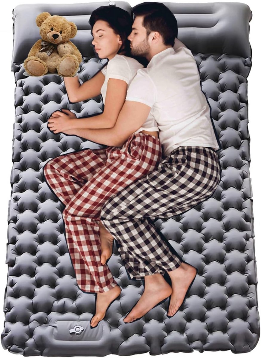 Opblaasbare campingmat - Slaapmat voor twee - Kamperen en buiten - Met ingebouwde pomp - 195 cm lang - Grijs