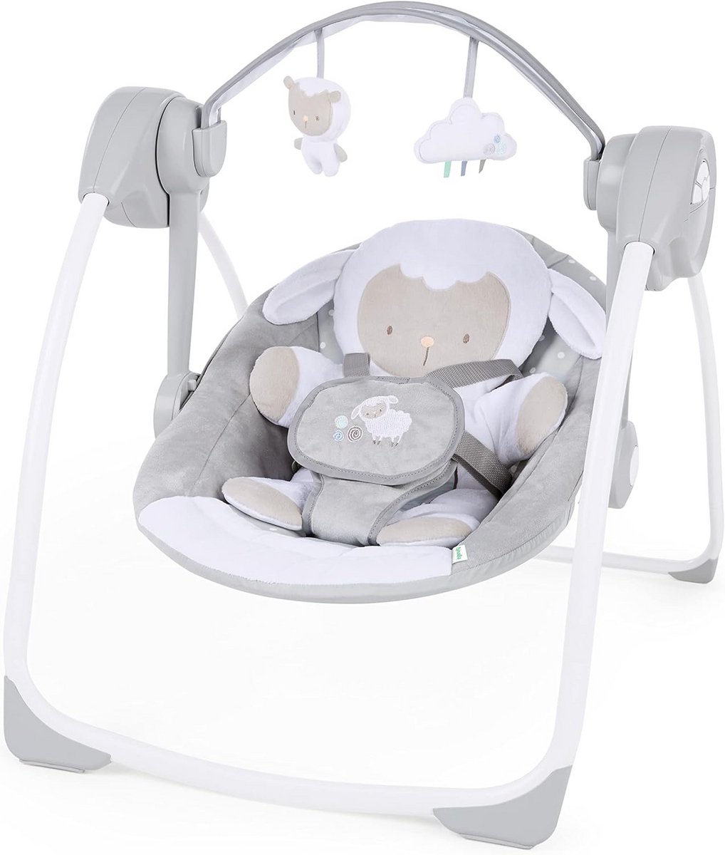 Draagbare babyschommel - Babyzitje met melodie - Baby kalmeren - 6 schommelsnelheden - Compact ontwerp - Grijs