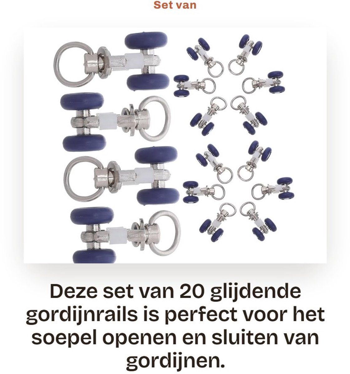 Dailygoods- Gordijnrails 20 Stuks - Roestvrij Staal - Kunststof Rolwielen - Eenvoudige Installatie - Stabiel en Robuust - Geschikt voor Raamdecoratie - Gordijnroede