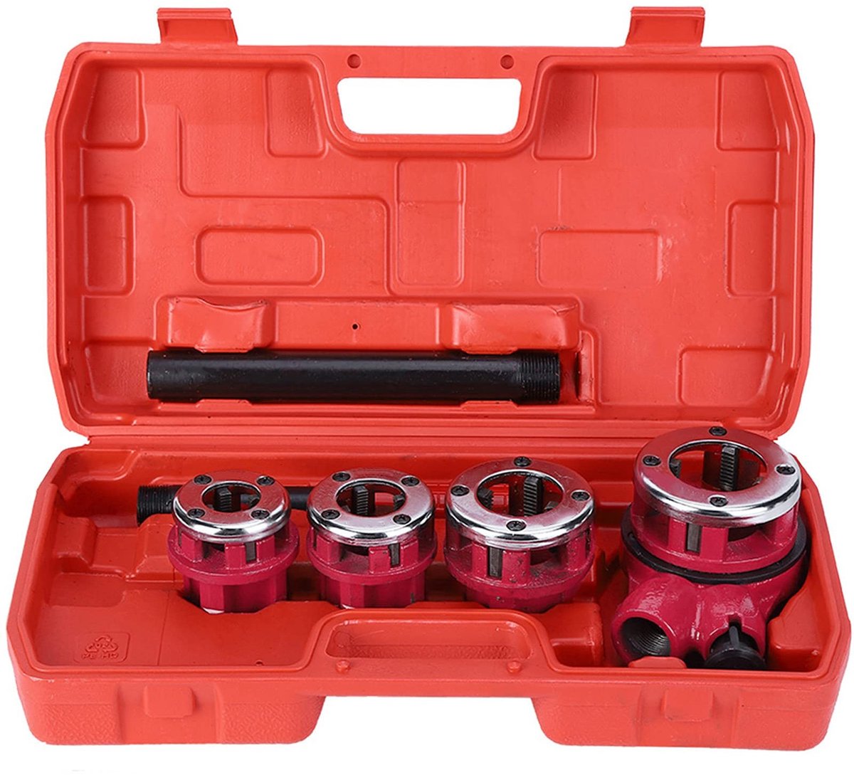 Dailygoods- Loodgieterset 6-delig - Snijijzer met verwisselbare kop - Schroefdraadboor - Kunststof opbergdoos - Duurzaam gietijzer - Compacte ratelkop - Schroefdraadset