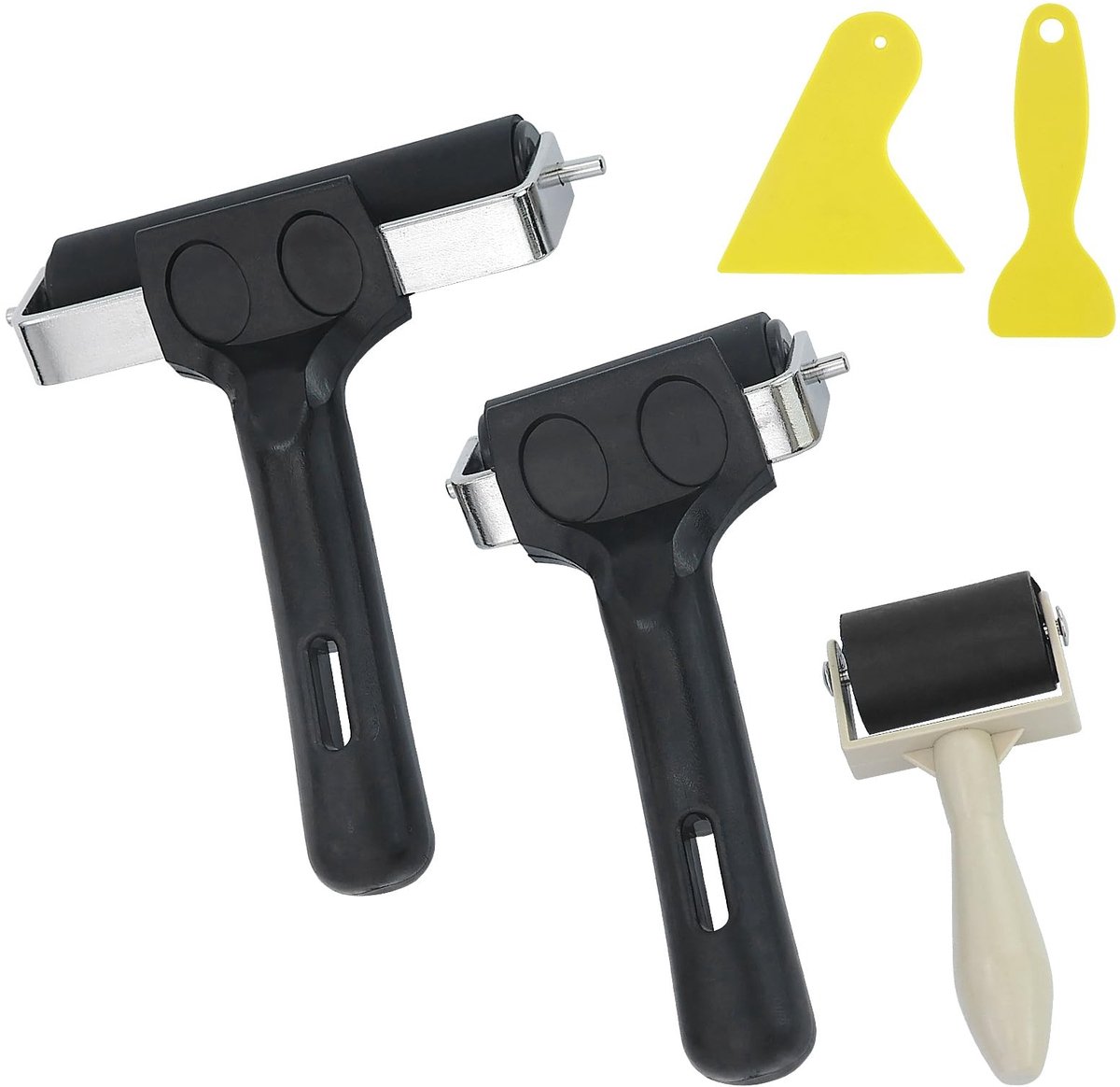 Dailygoods- Rubberen Roller Set - Aandrukrol - Linolroller - 3,5/6/10 cm - Duurzaam Rubber - Kunststof Handvat - Aandrukroller