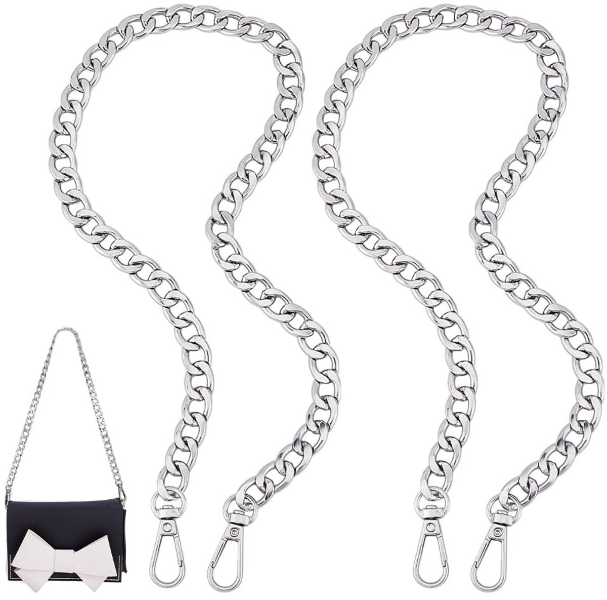 Dailygoods- Schoudertas Vervangende Handgreep - Ketting 60 cm - Edelstenen/Legering - Clips 2 Stuks - Elegant Uiterlijk - Geschikt voor Diverse Tassen - Handtas