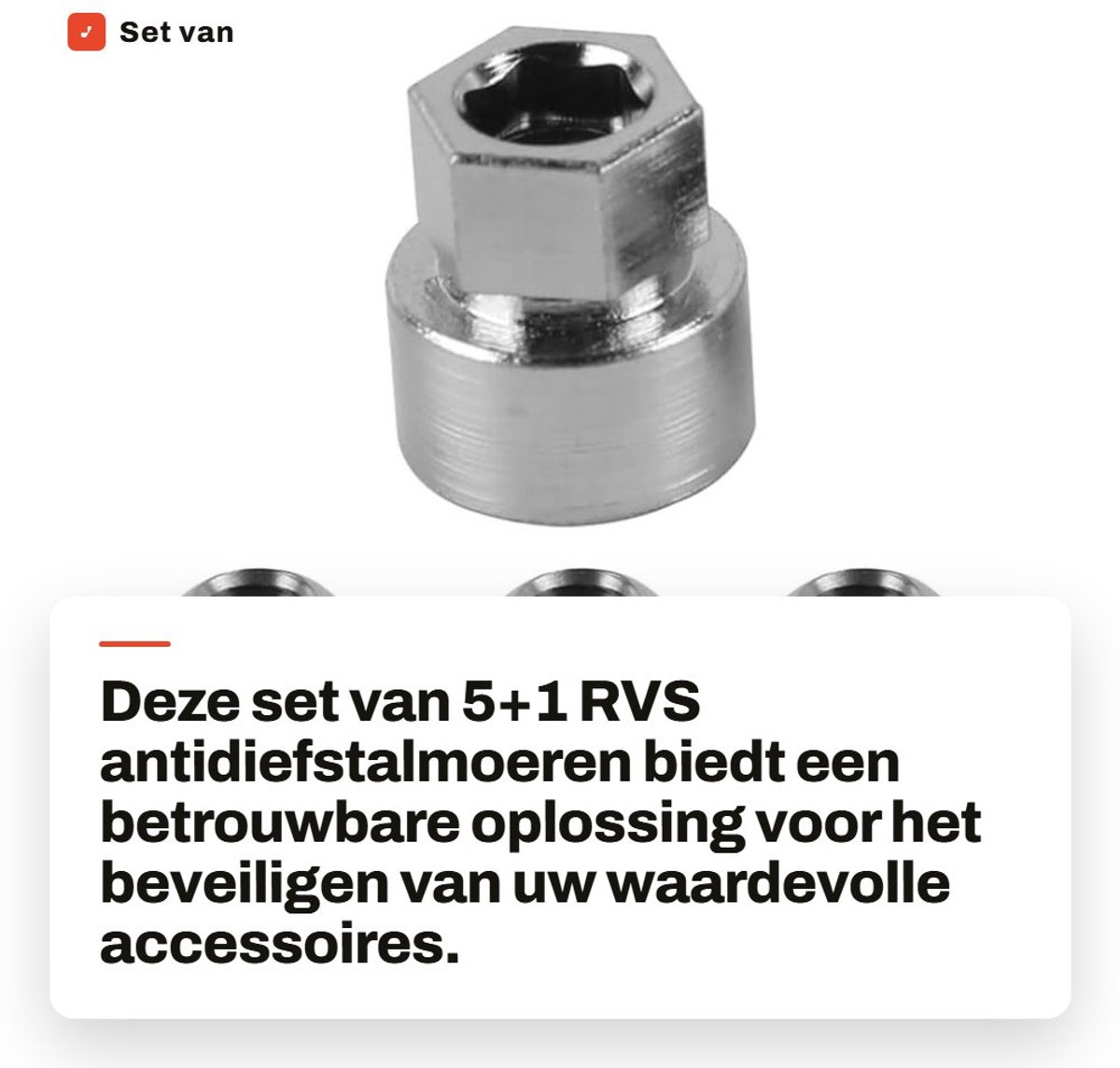Dailygoods- Antidiefstalmoer RVS - 5 Moeren - 1 Slot - Borging Antidiefstalvoorziening - Bevestigen Autoaccessoires - Eenvoudige Montage - Borgmoer