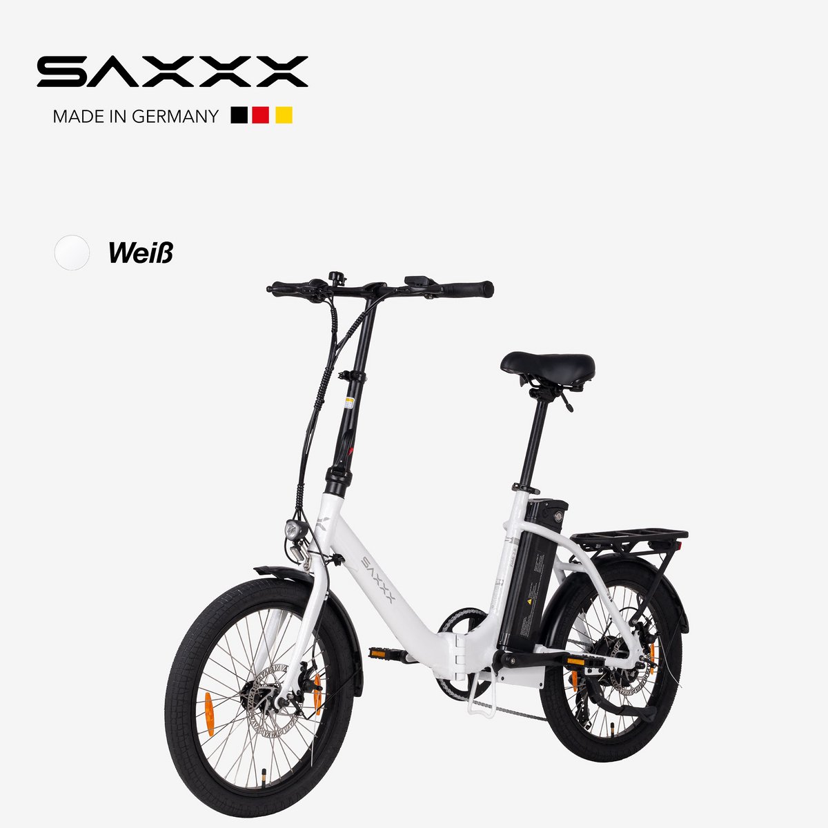 SAXXX Foldi 2.0 – 20 inch opvouwbare elektrische fiets – 36V 460Wh accu – 95% voorgemonteerd – ZOOM mechanische schijfremmen – achterwielmotor – Shimano 7 versnellingen – LCD-display – aluminium frame – kleur-LCD-display- glanzend wit