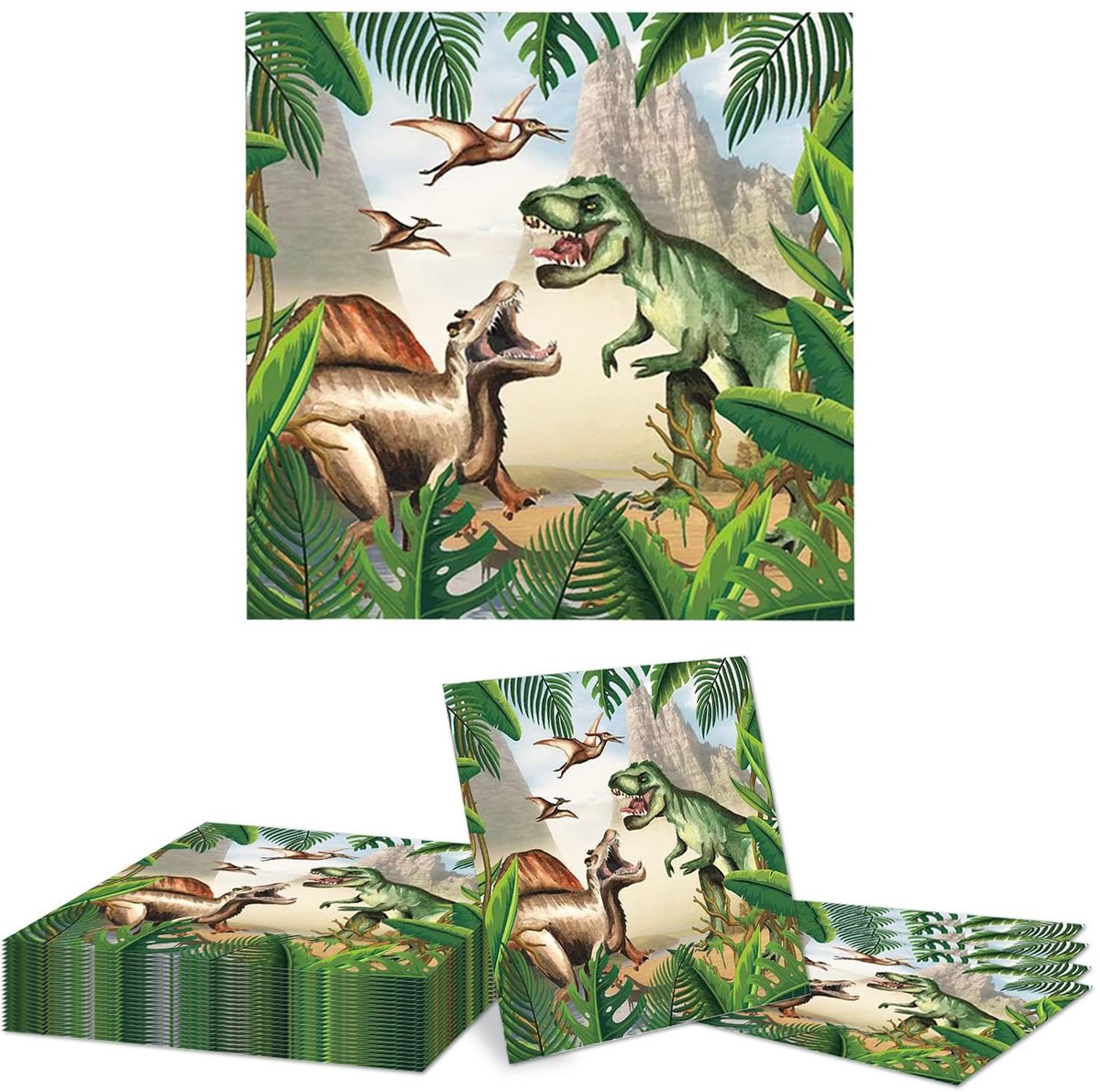 Dailygoods- Dino-Servetten 20 Stuks - 33 x 33 cm - Eetbaar Papier