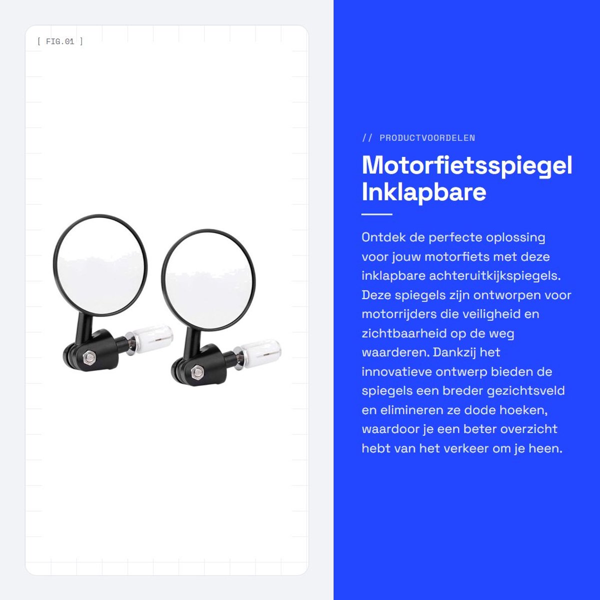 Dailygoods- Motorfietsspiegel - Inklapbaar - Achteruitkijkspiegel - Ronde Spiegels - Waterdicht - 22 mm Diameter - Motorfiets Spiegel