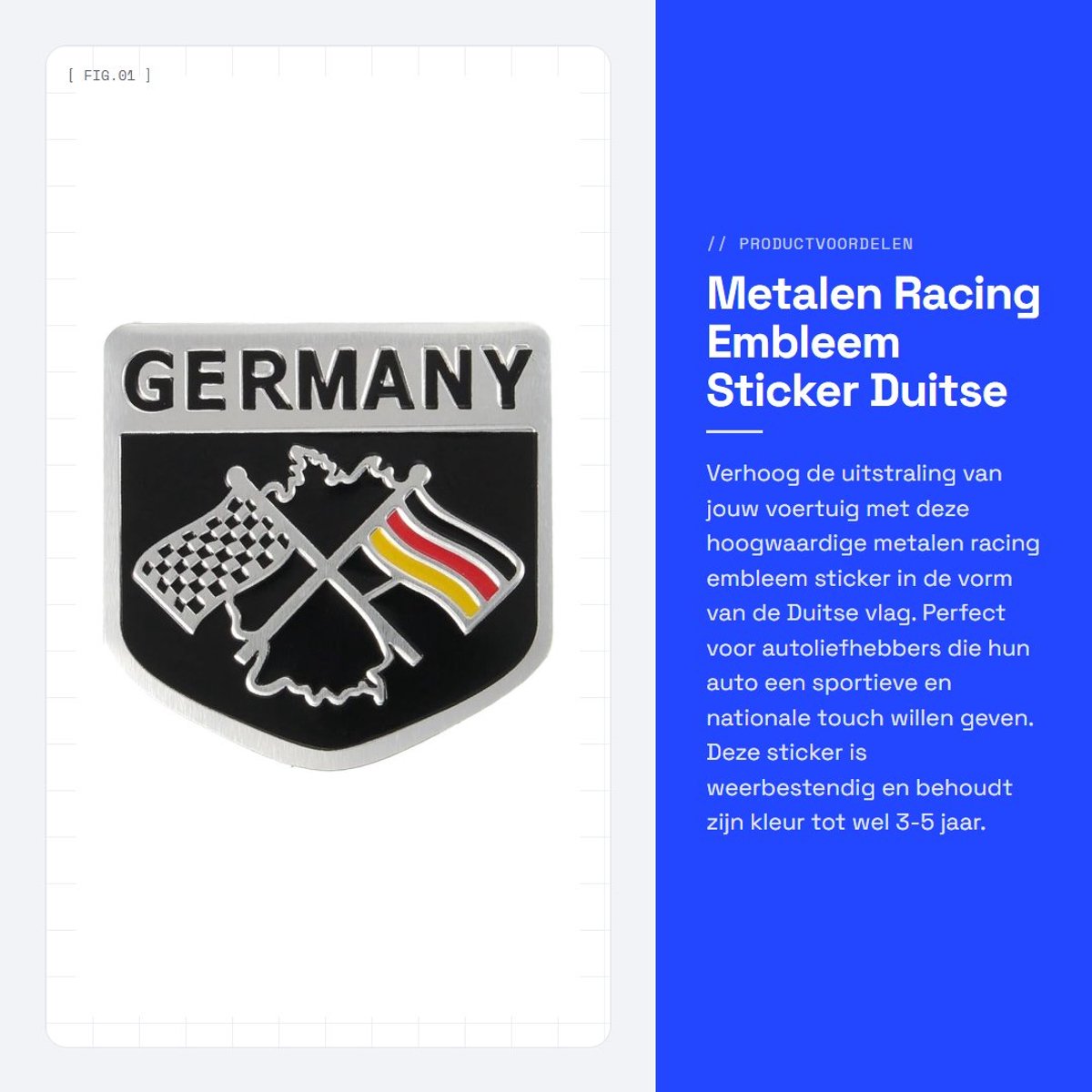 Dailygoods- Embleem Duitse Vlag - Badge Sticker - Decoratieve Sticker - Weerbestendig - Hoge Kwaliteit - Eenvoudig te Monteren - Autosticker