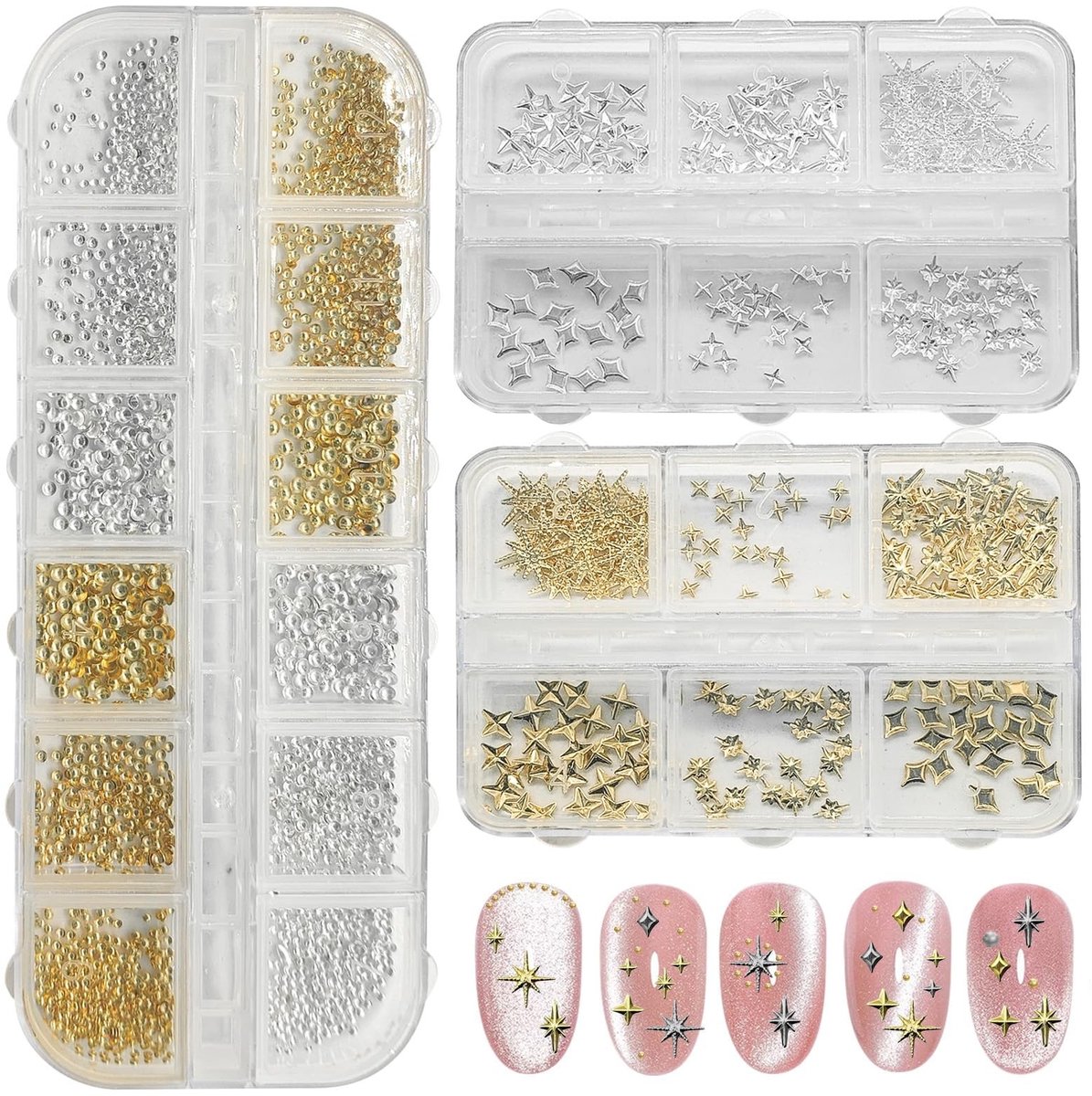Dailygoods- Nagelornamenten 3400 pcs - Gouden/Zilveren Ster Parels - Nagel Edelstenen - Mooie Stervormige Ornamenten - Schattige Accessoires - Nail Art