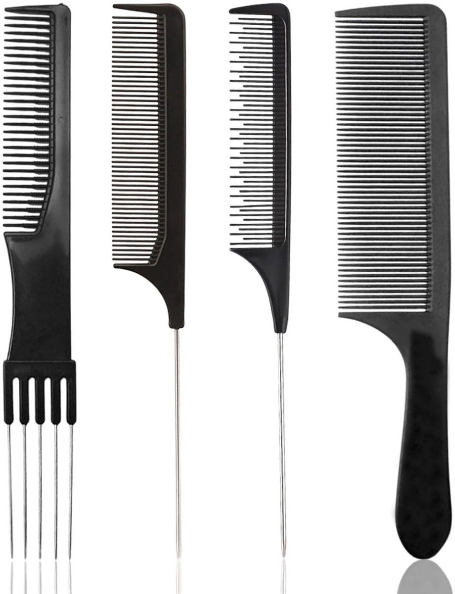 Dailygoods- Kapperskammen Set van 4 - Professionele Haarkammen - Antislip Zijkam - Duurzaam Stylinggereedschap - Lichtgewicht - Schokbestendig - Haarkam
