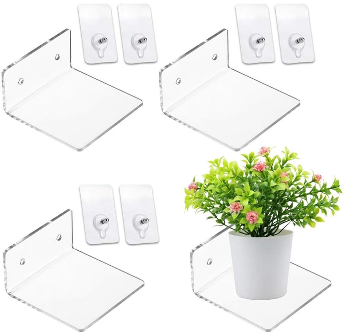 Dailygoods- Wandplanken Transparant Acryl - 2 Stuks - Zelfklevend - Wandrek Zonder Boren -