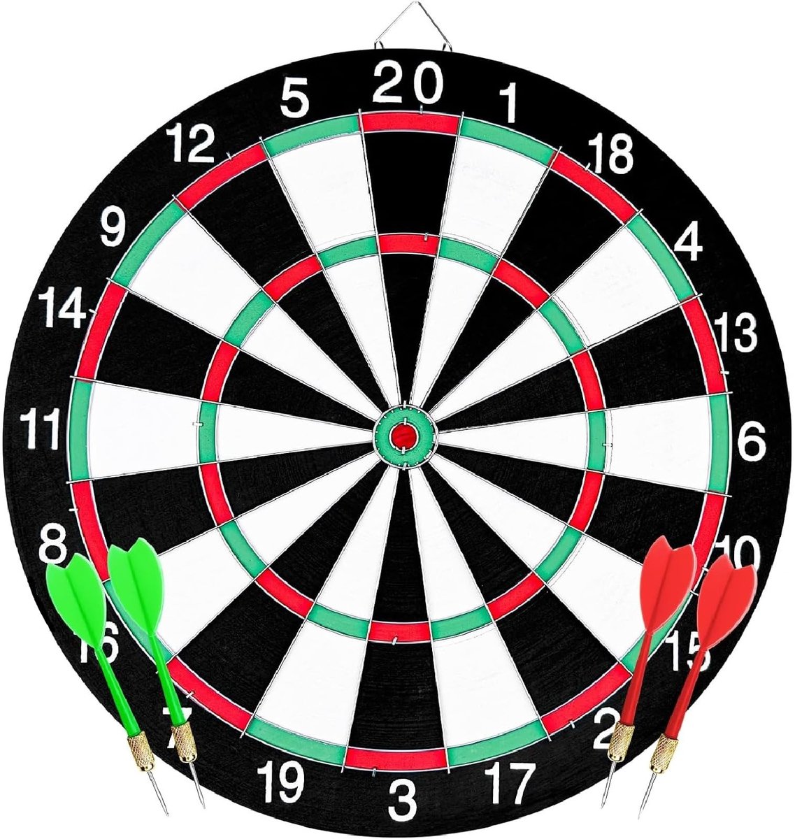 Dailygoods- Dartbord Klassiek - Dartset met 4 Professionele Darts - Dubbelzijdig Spel - Papieren Kaart voor Beginners - Eenvoudige Installatie - Hoogwaardige Vezel - Dartspel