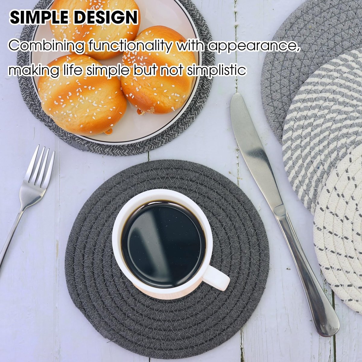 Dailygoods- Pannenonderzetters Hittebestendig - Set van 5 - Ronde Onderzetters - Katoenen Draad - Absorberend - Robuuste Afwerking