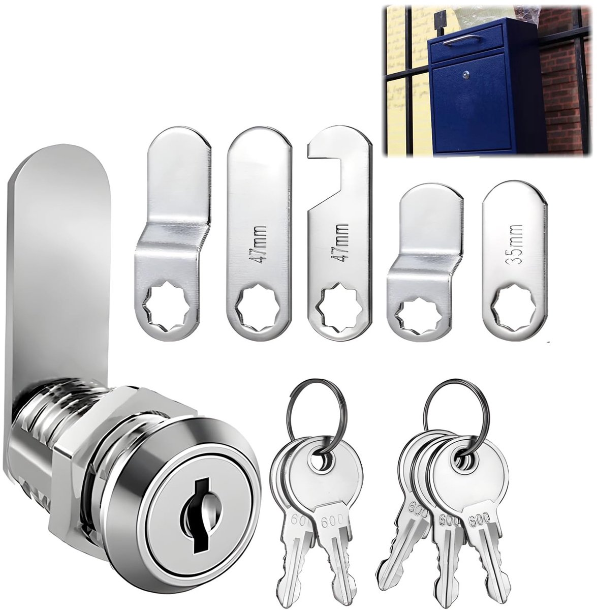 Dailygoods- Brievenbusslot 16 mm - Zinklegering - 4 Sleutels - Vergrendelingsplaten - Kluisje - Duurzaam en corrosiebestendig - Slot