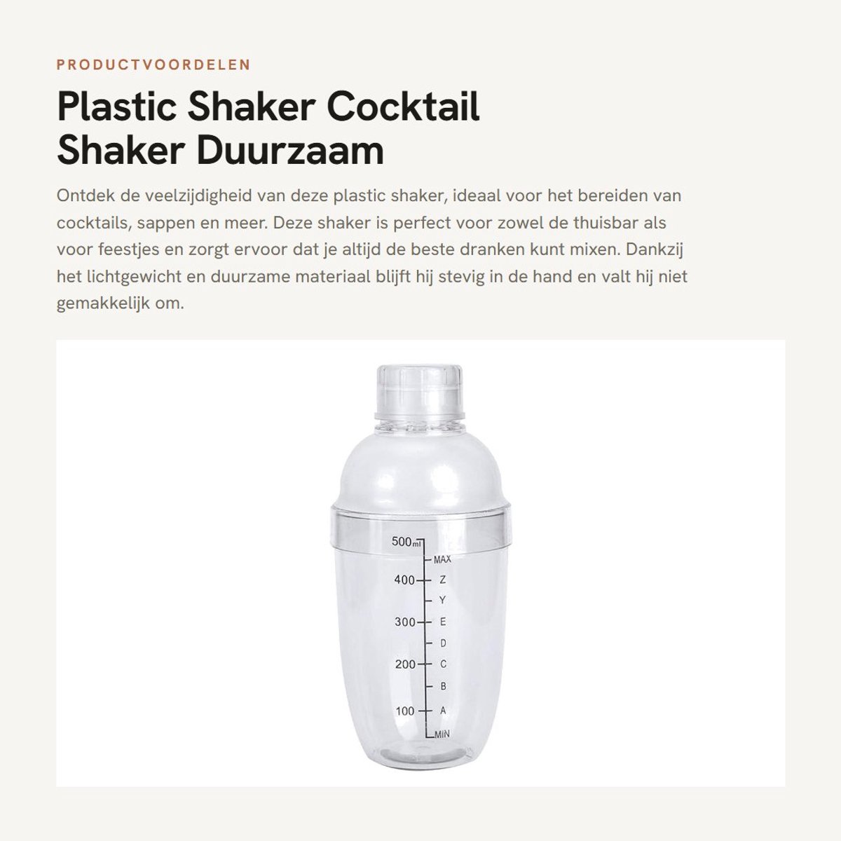 Dailygoods- Cocktail Shaker 530ml - Voedselkwaliteit PC-hars - Lichtgewicht/Duurzaam - Gemakkelijk te wassen - Geschikt voor thuis/professioneel gebruik - Glanzend oppervlak