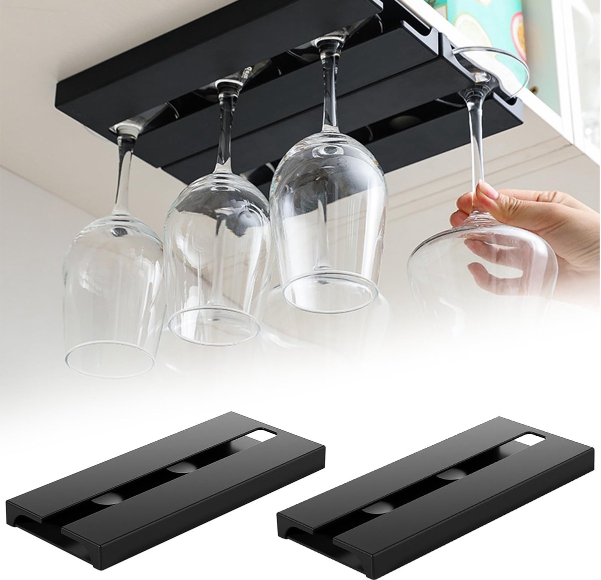 Dailygoods- Wijnglashouder 2 Stuks - Hangende Glashouder - Plastic Wijnglazenhouder - Zelfklevend - Onder de Kast - Sterke Draagkracht