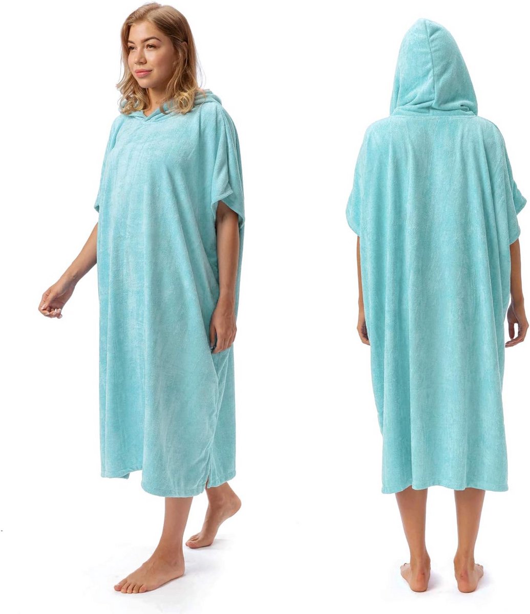 Poncho Handdoek - Omkleedbadjas - Strand Bezoek - Snel Droog - 150 x 90 cm - Lichtblauw