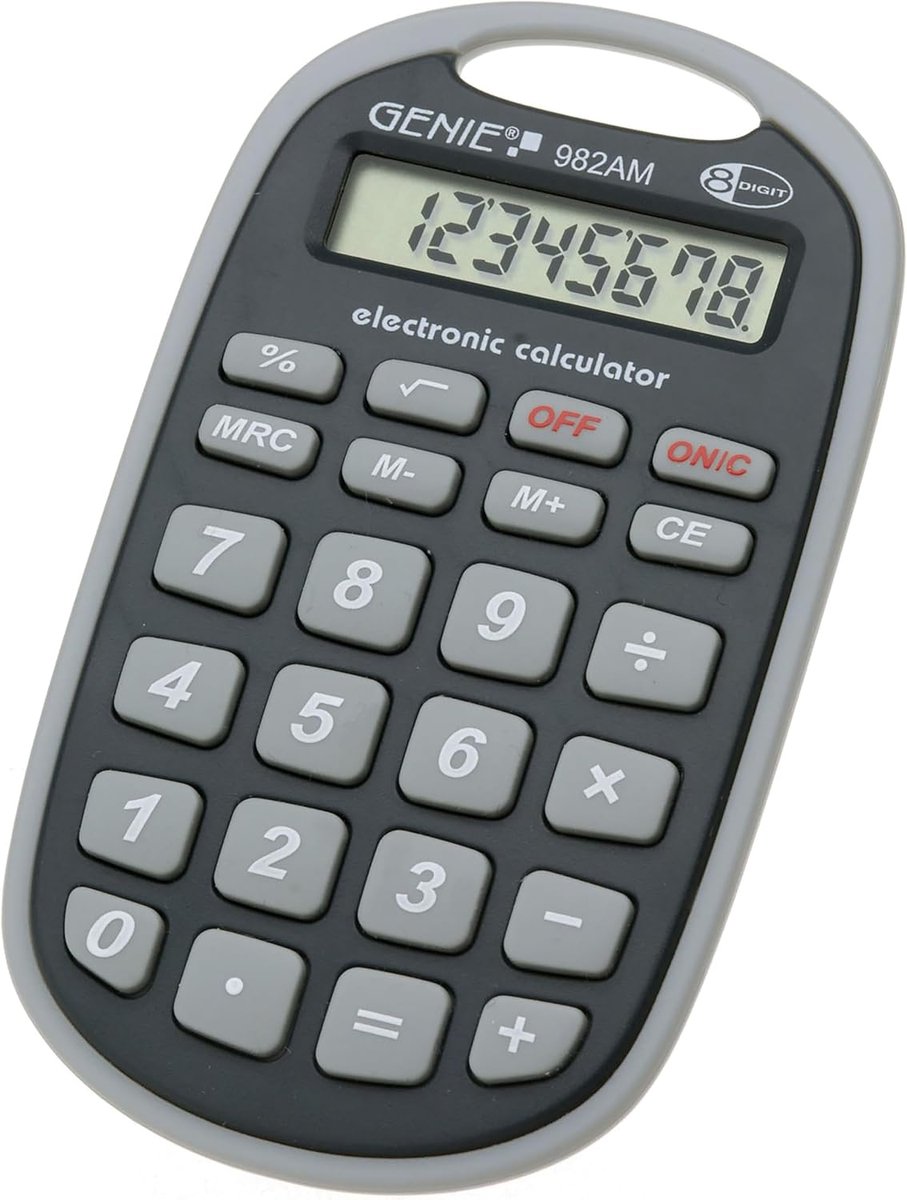 8-cijferige rekenmachine - Zakrekenmachine - Dagelijkse berekeningen - Robuust en compact - 10 cm breed - Grijs