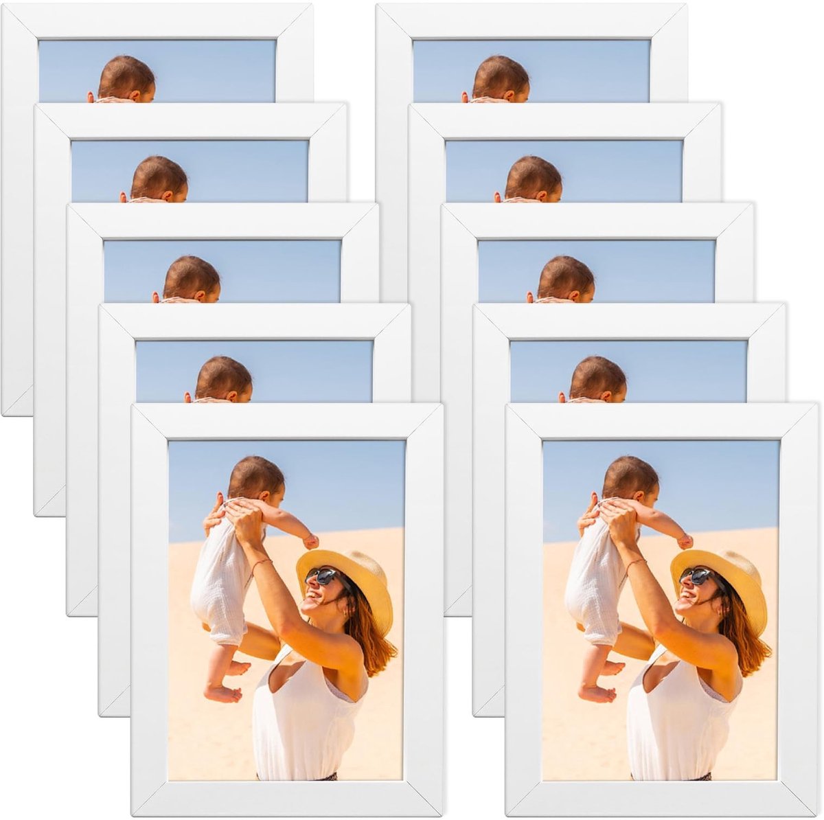 Dailygoods- Fotolijst Set van 10 - Houten Fotolijst - 10,2 x 15,3 cm - Wandmontage/Tafel - Voor Foto's/Posters - Elegant Design - Lijst