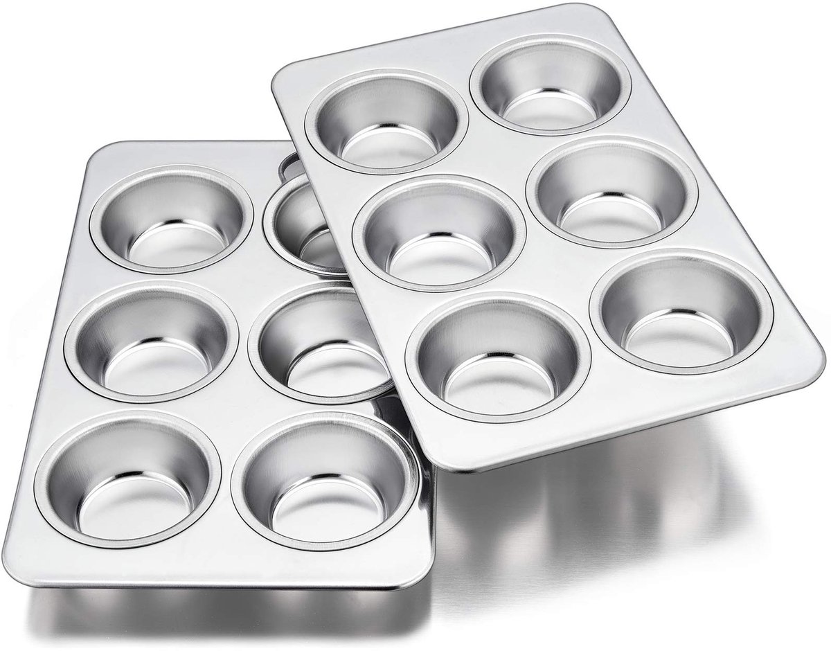 Dailygoods- Muffinvorm roestvrij staal - Set van 6 muffinbakplaten - Muffinplaat voor 6 muffins - Vaatwasmachinebestendig - Voedselveilig - Gladde afgeronde randen - Bakvorm