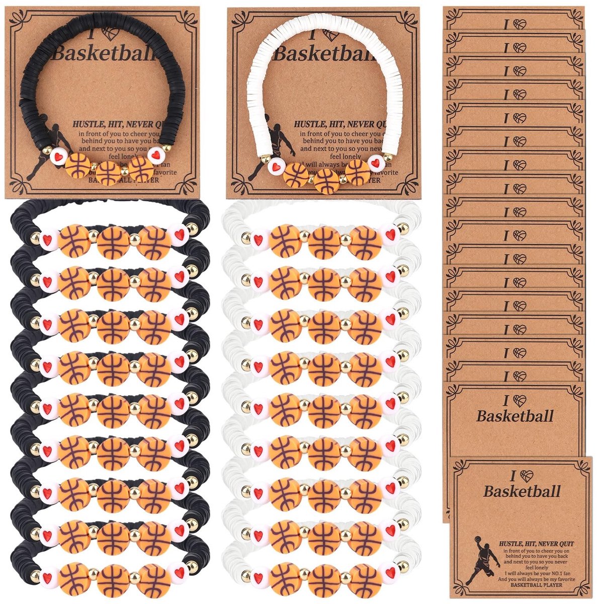 Dailygoods- Basketbalarmbanden 20 Stuks - Sportarmbanden - Cadeaus voor Sportliefhebbers - Inspirerende Kaarten - Duurzaam Materiaal - Comfortabel Ontwerp - Sportarmband