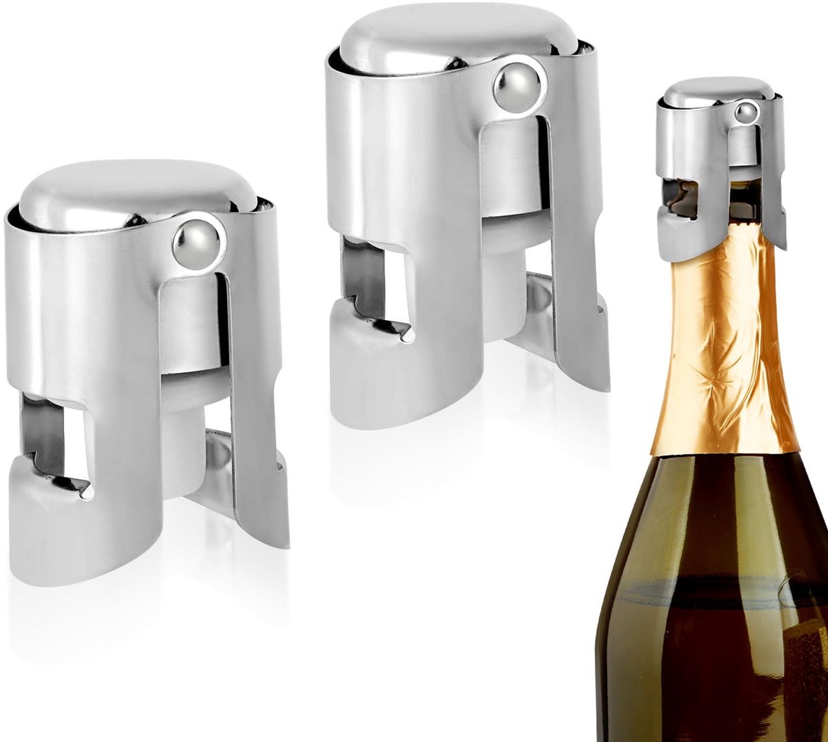 Dailygoods- Champagnestoppers 2 Stuks - Roestvrij Staal - Luchtdicht - Lekvrij - Herbruikbaar - Afsluiting voor Bubbels - Wijnstopper