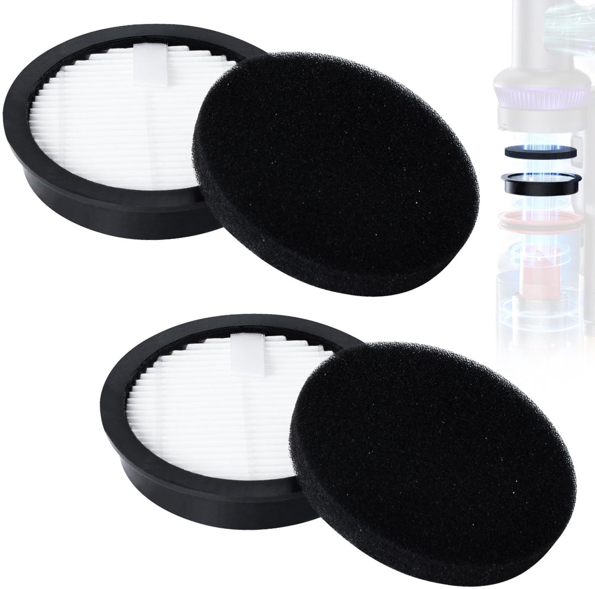 Dailygoods- Hepa Filter Vervanging - 2 Filters - 2 Sponzen - Duurzaam - Wasbaar - Geschikt voor Laresar Elite 3 - Stofzuigerfilter