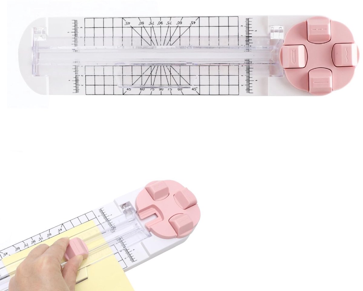 Dailygoods- Papiersnijder A4 4-in-1 - Handmatige Snijmachine - Snijfunctie - Etiketten/Foto's - Knutselpapier/Karten - ABS/Metaal - Roze/Groen