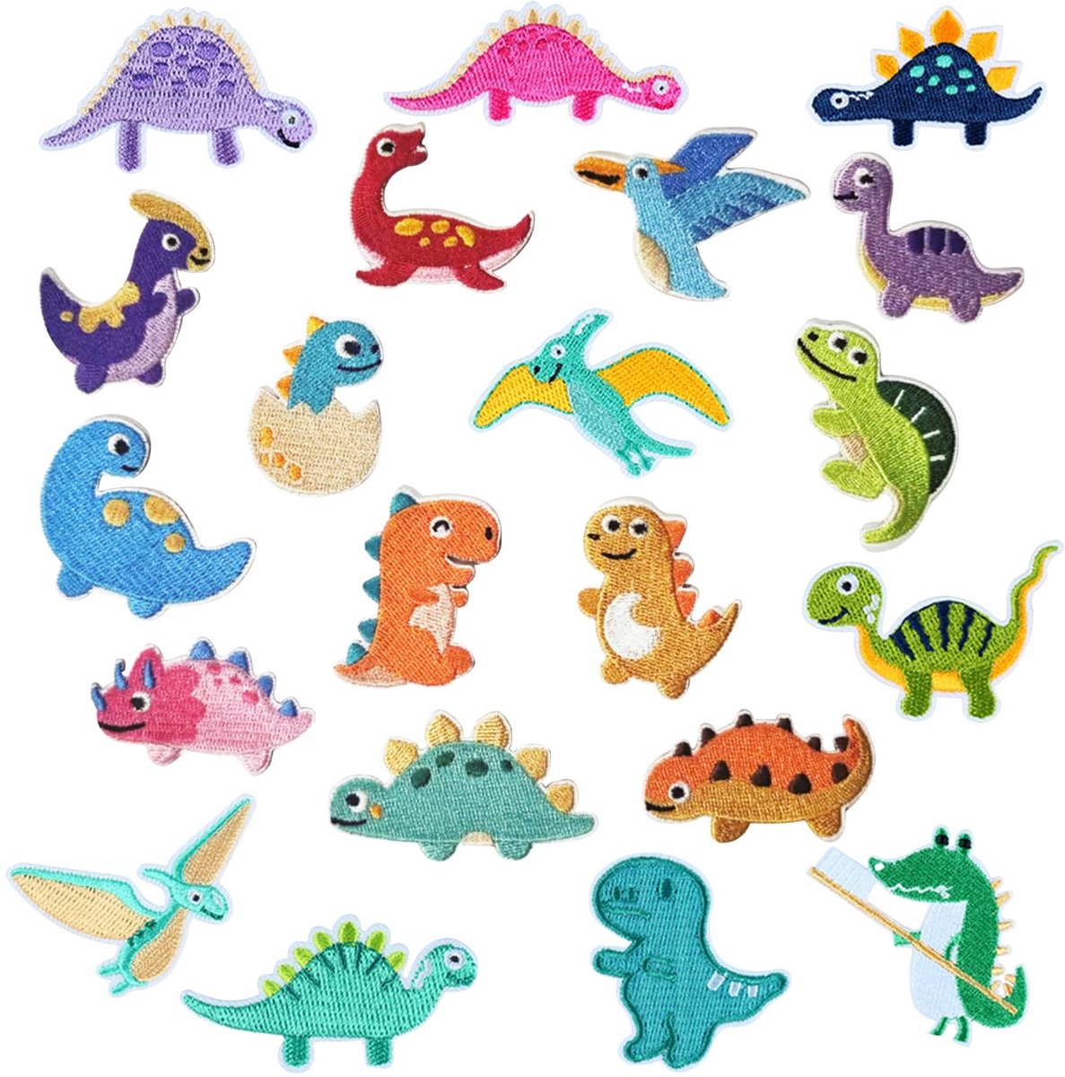 Dailygoods- Opstrijkpatches 21 Stuks Dinosaurus - Kleurrijke Naaipatches - Borduurpatches voor Kleding - Reparatie DIY - Duurzaam en Lichtgewicht - Patches