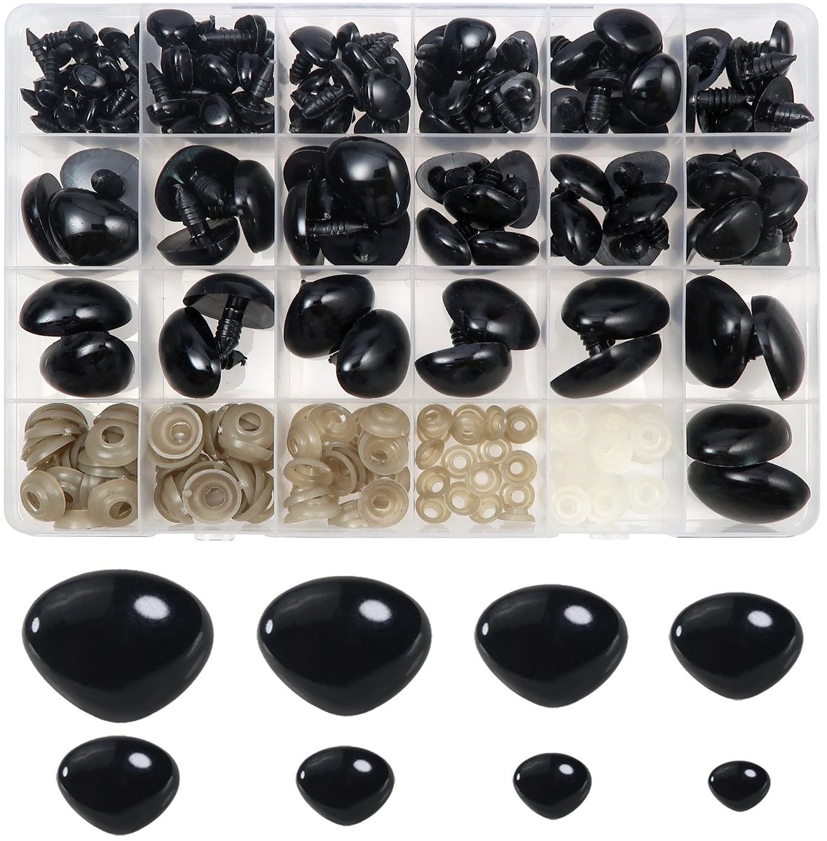 Dailygoods- Veiligheidsneus 114 Stuks - Kunststof Poppenneus - Sluitringen 9 tot 29 mm - Knutselen - Pluche Handpop - Veiligheidsneusjes