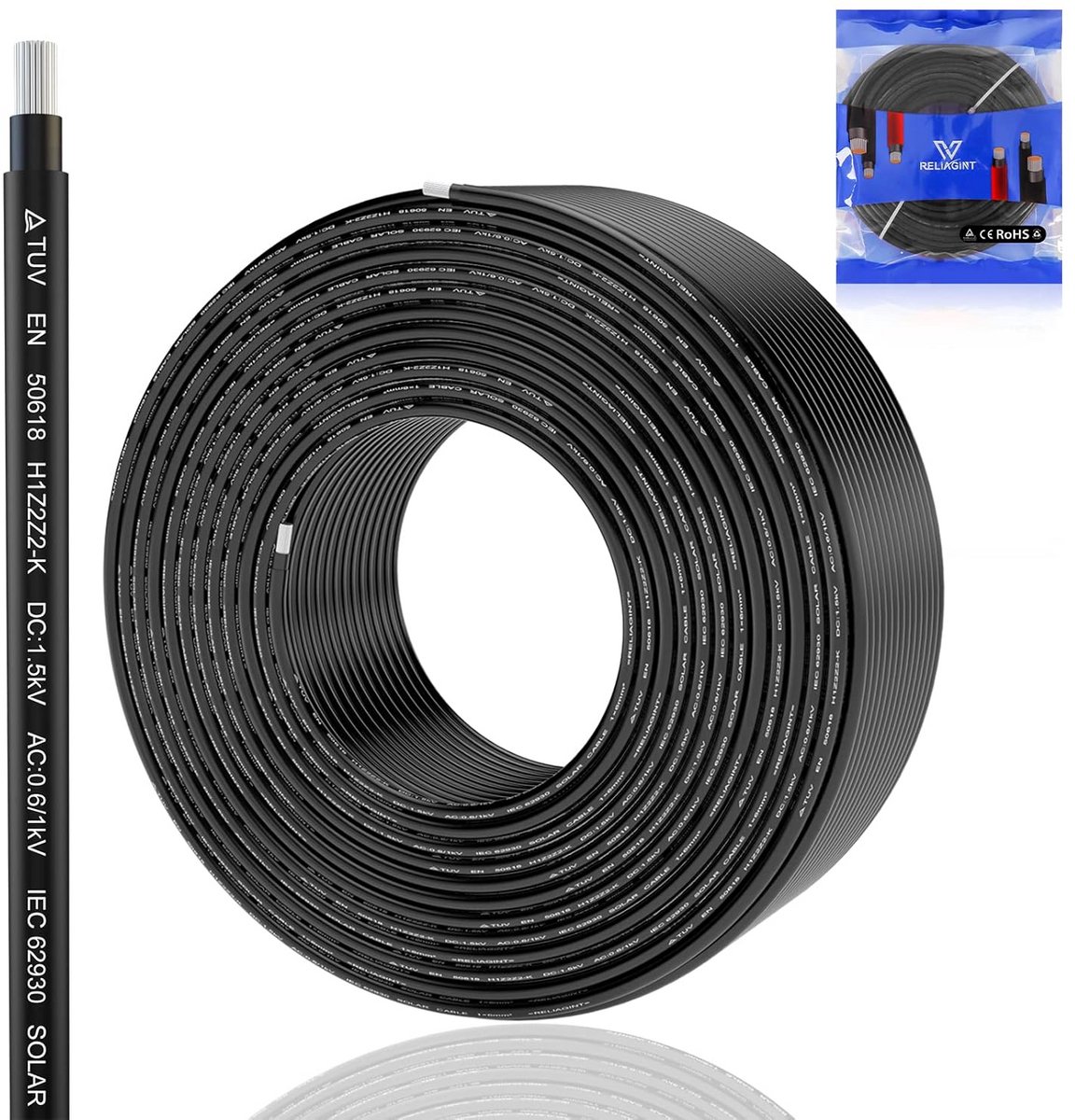 Zonnepaneel Kabelset - Verlengkabel Zonnekabel - Energie Opwekken - Vertind Koper - 20 Meter 6 mm² - Zwart
