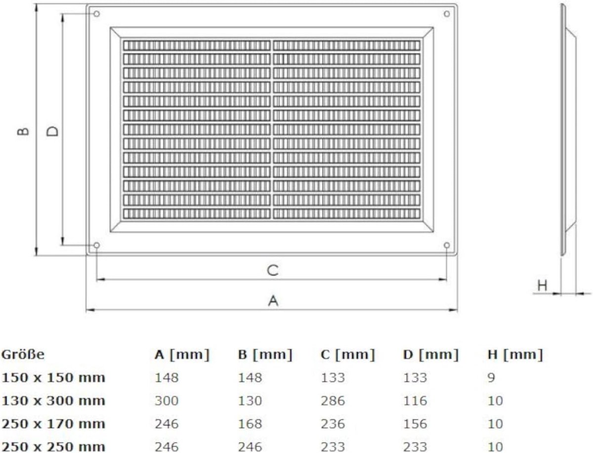 Ventilatierooster - Afzuigrooster - Luchtcirculatie Ruimte - Geïntegreerde insectenwering - 150 x 150 mm - Grijs